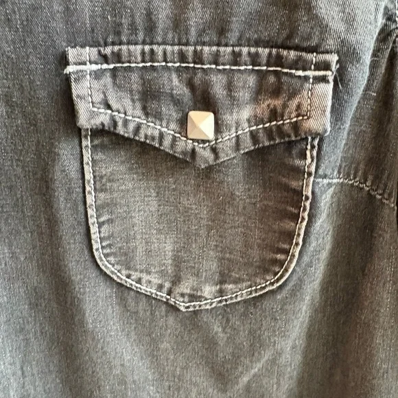 Ryan Michael Western Black Denim Wash 3/4 Long Sleeve Shirt Dress Snap button - Picture 4 of 7